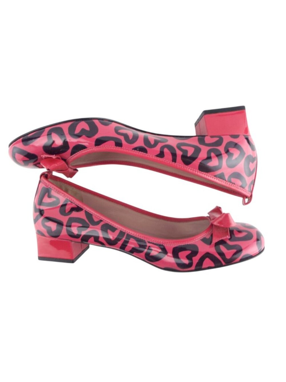 MARC JACOBS Heart Love Bow Patent Leather Block Heel Slip-on Ballet Pumps 37.5